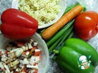 Салат из морепродуктов с овощами и лапшой орзо ингредиенты