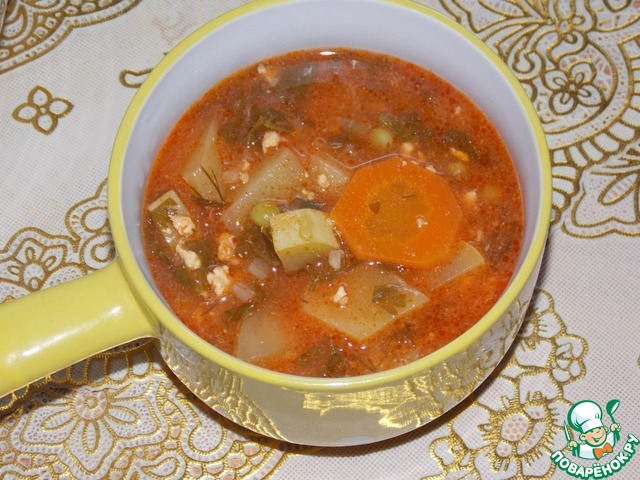Суп овощной с фаршем в духовке