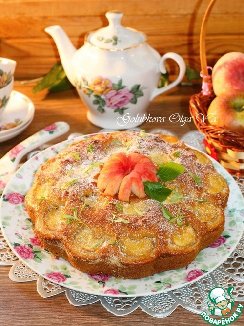 Пирог на кефире с персиками