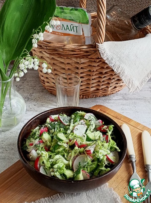 Салат с молодой капустой и редисом