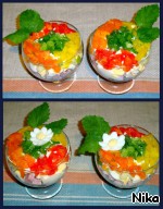 Коктейль-салат из овощей с ветчиной Яйцо
