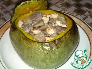 Рецепт Мясо с грибами в тыквенном горшочке