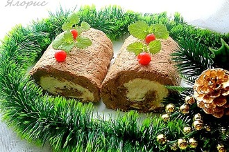 Рецепт: Сырно-печеночный рулет Накануне Рождества