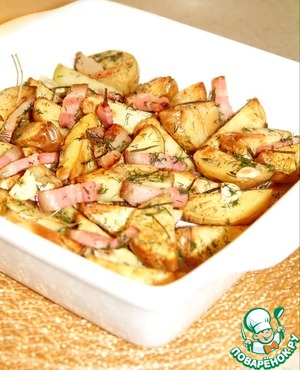 Рецепт Золотистый запеченый картофель с розмарином, чесноком, имбирем и сыровяленым мясом