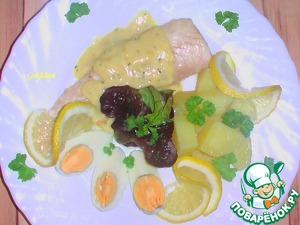 Рецепт Картошка с горчичным соусом, филе пеленгас и яичными лодочками