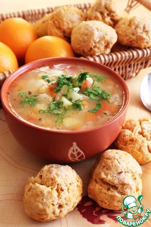 Рецепт Пшенный суп с томатно-чесночными булочками