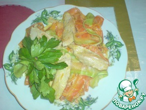 Рецепт Овощная лапша с филе цыпленка в сливочном соусе с соком и цедрой апельсина