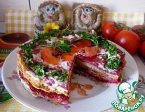 Рецепт Блинный овощной пирог "Радуга"