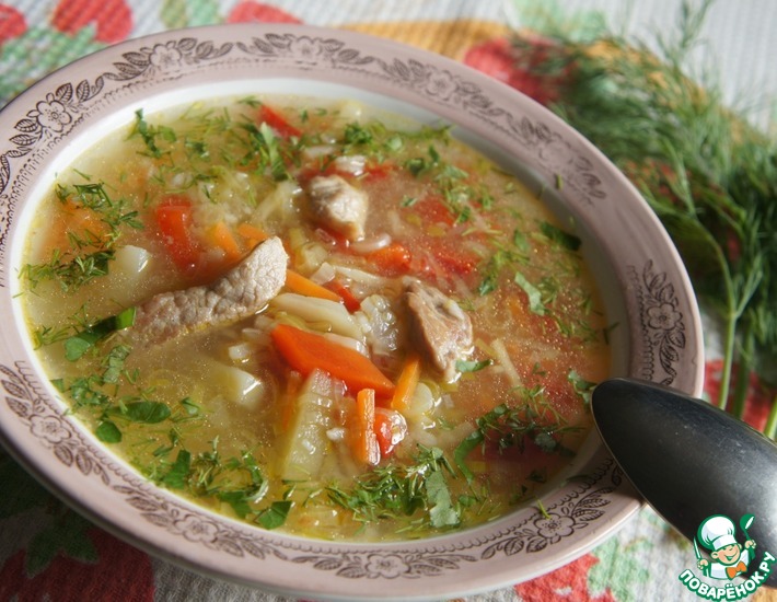 Рецепт: Суп из лука-порея со свининой