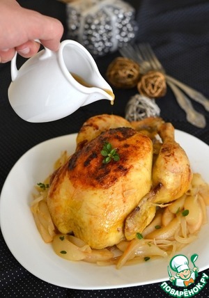 Рецепт Запеченная курица с сидром и грушами