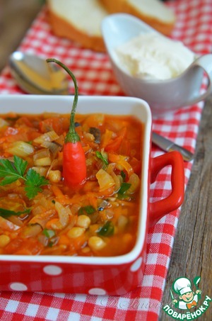 Рецепт Острый томатный суп с грибами и бобовыми
