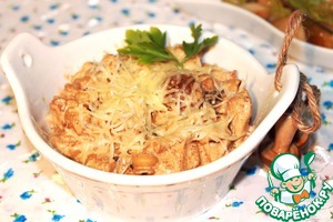 Рецепт Фасолевое рагу Утомленное в сливках с курочкой и белыми грибами