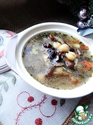 Рецепт Куриный грибной суп с фасолью и нутом