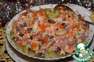 Рецепт Салат из консервированной фасоли с колбасой "краковская"
