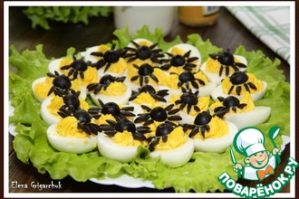 Рецепт: Фаршированные яйца Паучки