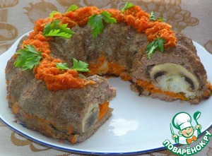 Рецепт Мясное кольцо с грибами и рисом, под острым соусом