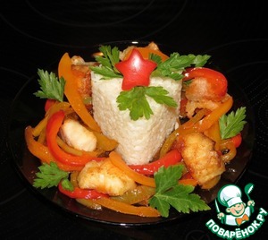Рецепт Рыбные наггетсы с рисом и овощами в кисло-сладком соусе