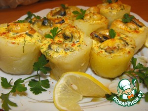 Рецепт Картофельные стаканчики с морепродуктами