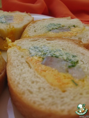 Рецепт Багет "Закусочный" с сельдью и разноцветным маслом