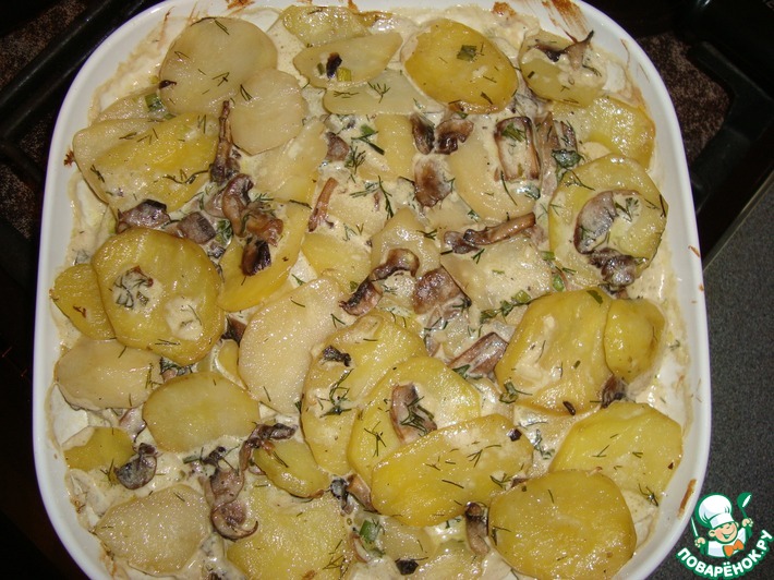 Картошка с шампиньонами и сыром в духовке