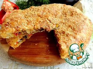 Рецепт Сырно-слоеный пирог с карамелизированными баклажанами