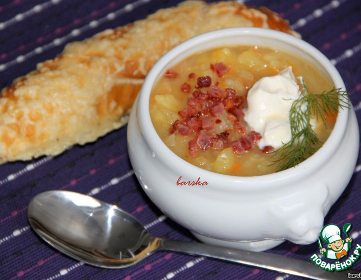 Рецепт: Картофельный суп-толчeнка с квашеной капустой