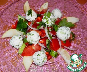 Рецепт Овощной салат с творожно-огуречными шариками и грушей