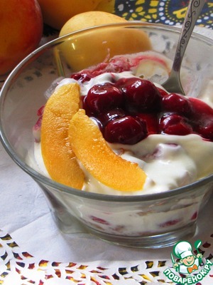 Рецепт Ленивый "пирог" с вишнями и абрикосами