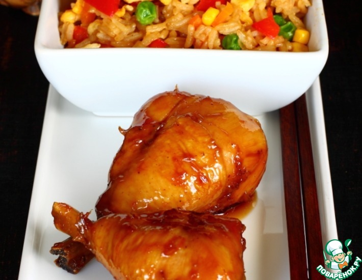 Рецепт: Глазированные куриные голени и рис по-кантонски