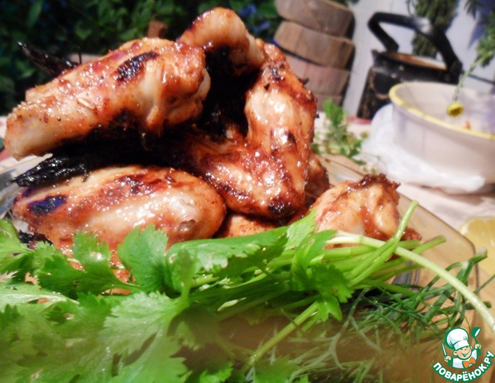 Рецепт: Крылышки куриные на мангале