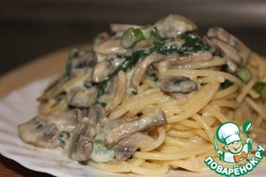 Рецепт Спагетти с грибами, спаржей и шпинатом