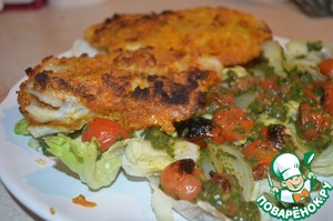 Рецепт Рыба в панировке с теплым салатом из помидоров