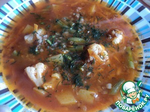 Рецепт Суп постный с гречей, цветной капустой и фасолью