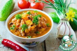 Рецепт Томатный суп с фасолью и тыквой