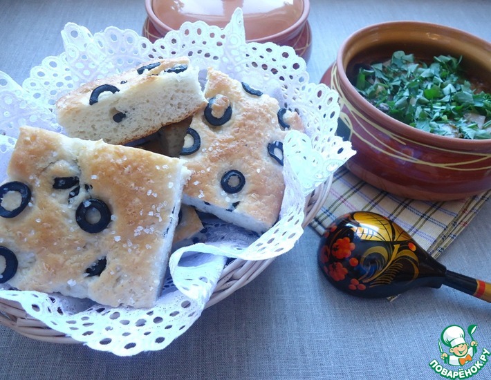 Рецепт: Постная хлебная лепешка с маслинами