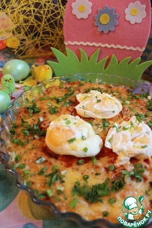 Рецепт Рис с яйцом-пашот, запеченный с томатным соусом