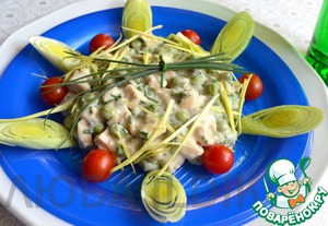 Рецепт Салат с курицей, сыром и зелёным горошком