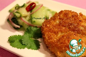 Рецепт Куриные нагетсы в кокосовой панировке с острым огуречным салатом