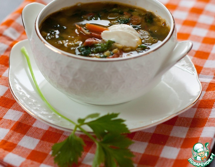 Рецепт: Суп с чечевицей и шпинатом