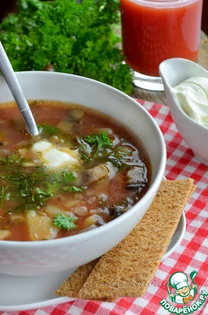 Рецепт Томатный суп с красным рисом и шампиньонами