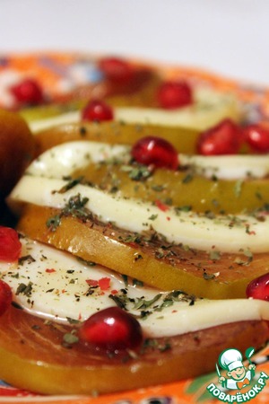 Рецепт Салат с хурмой, сыром моцарелла и зернами граната