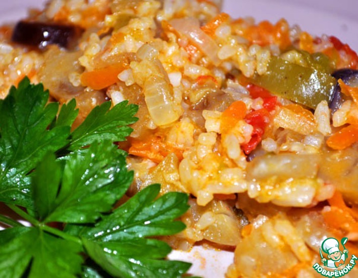 Рецепт: Баклажаны с овощами и рисом