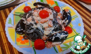 Рецепт Паста Нери с морепродуктами в сливочном соусе