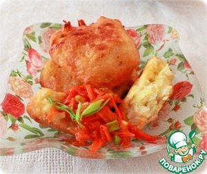 Рецепт Картофельные пончики, с овощной витаминной икрой приготовленные в мультиварке