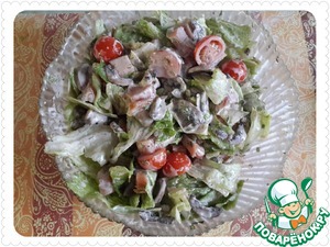 Рецепт Салат с сыровяленой куриной грудкой и грибами