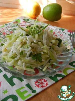Рецепт Салат из риса с кальмаром и зеленым яблоком