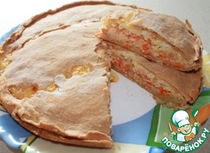 Рецепт Пирог закусочный с луком, морковью и плавлеными сырками