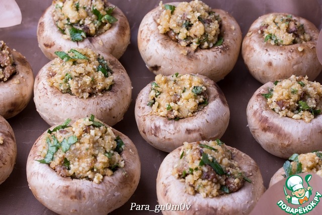 Рецепт фаршированных шампиньонов с луком и орешками | Новинки кулинарии