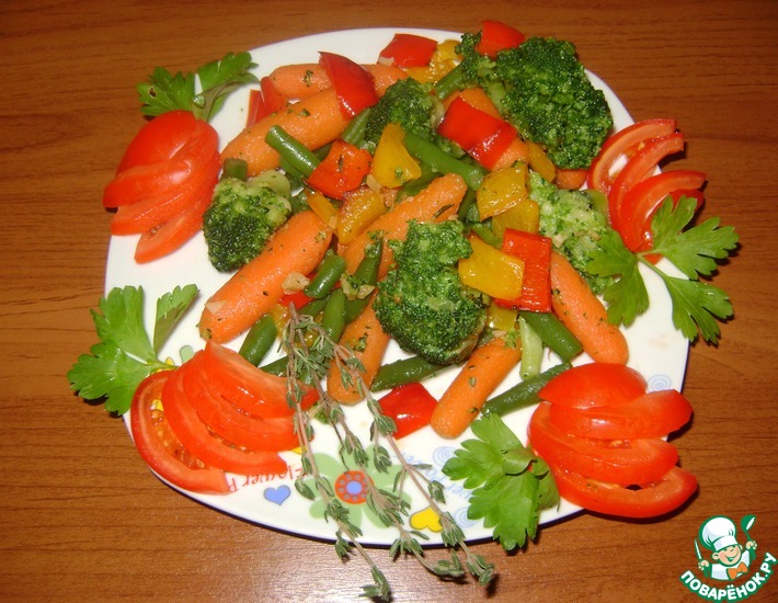 Рецепт: Яркий овощной гарнир
