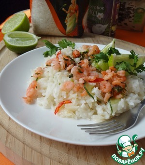 Рецепт Кокосовый рис по-тайски с креветками, лаймом и кориандром